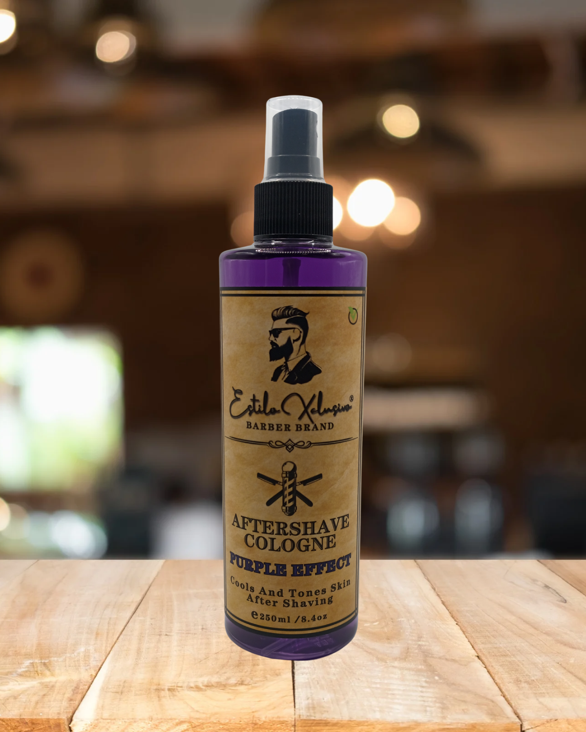 Bottle of aftershave cologne with a blurred background