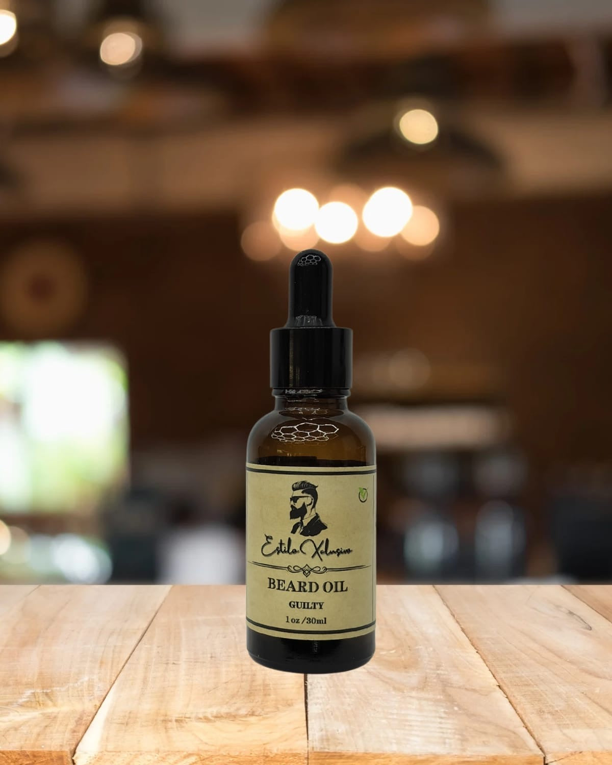 Estilo Exclusivo Beard Oil – Guilty scent, moisturizing beard care, 1oz dropper bottle.